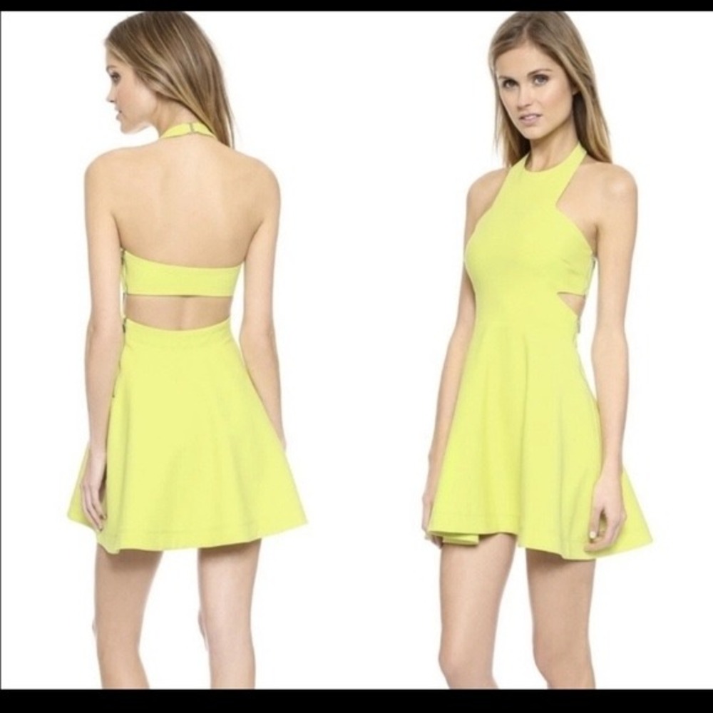 Elizabeth and James Womens Neon‎ Lime Green Halter Cutout Mini Dress Size 4